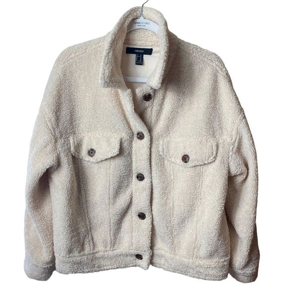 Forever 21 Wm’s Sz Med Faux Shearling Button Up Bomber Jacket - Picture 2 of 7
